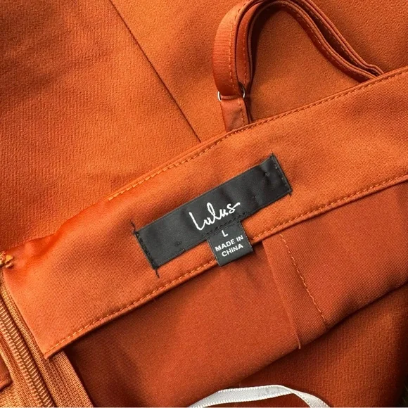 Lulus Satin Drape Midi Slip Dress Size Large Rust Orange Wedding Guest - Picture 9 of 10